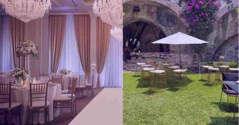 Image showcasing indoor and outdoor event venues in Islamabad side by side.